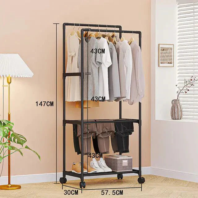 Porte-manteau et chaussures multifonction – Double barre organisatrice