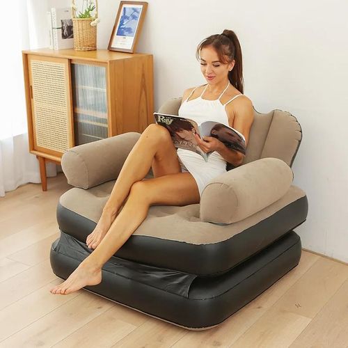 Fauteuil-Lit Gonflable 2-en-1 Confortable avec Accoudoirs - Le Repos Idéal !