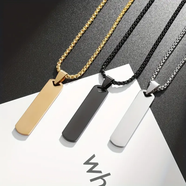 Collier homme en acier inoxydable, Qualité Premium, pendentif de barre rectangulaire