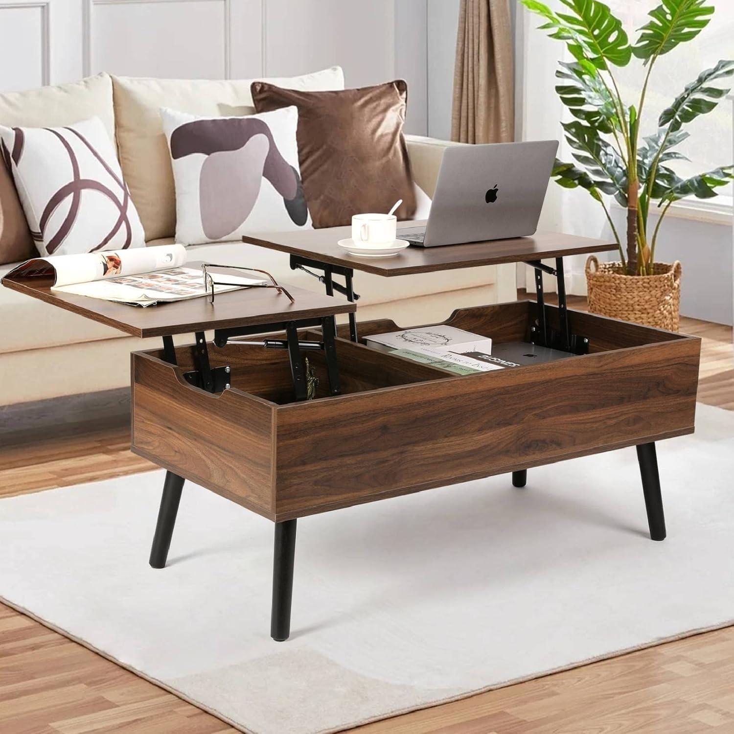 Table Basse Multifonction à Plateaux Relevables