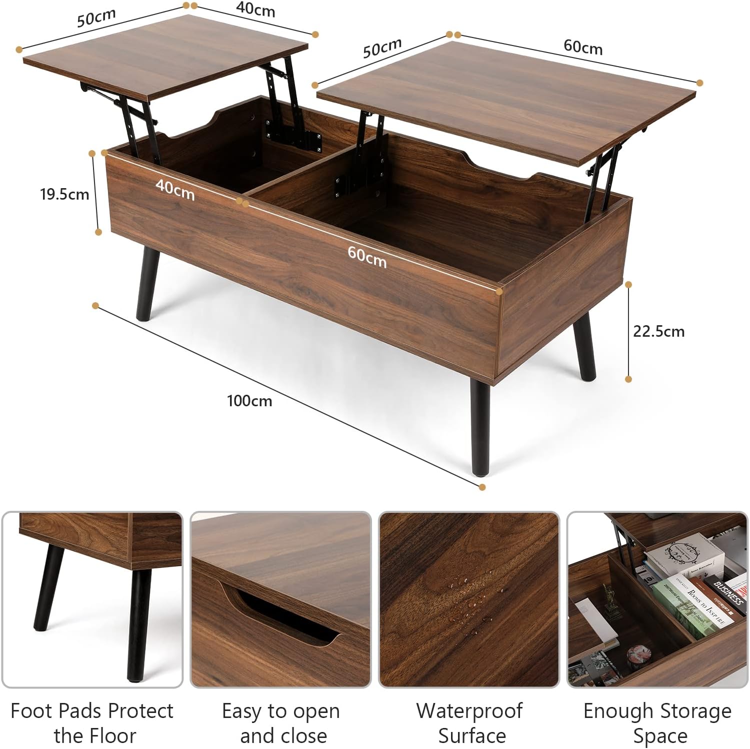 Table Basse Multifonction à Plateaux Relevables