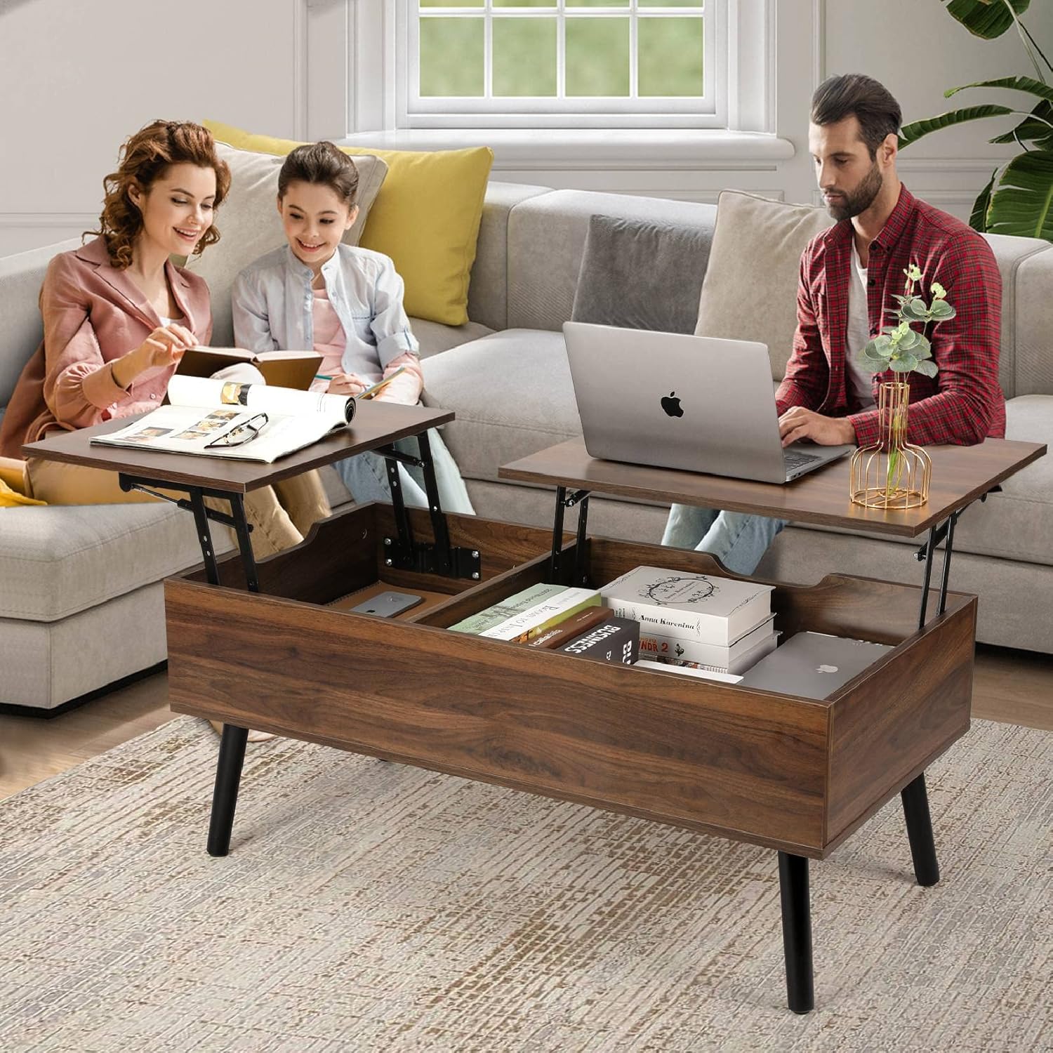 Table Basse Multifonction à Plateaux Relevables