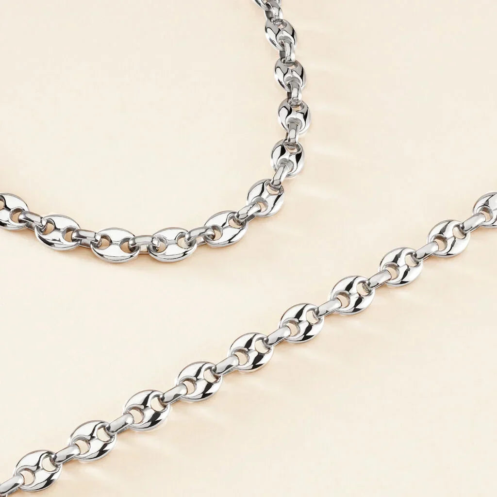 PARURE Collier + bracelet grain de café acier