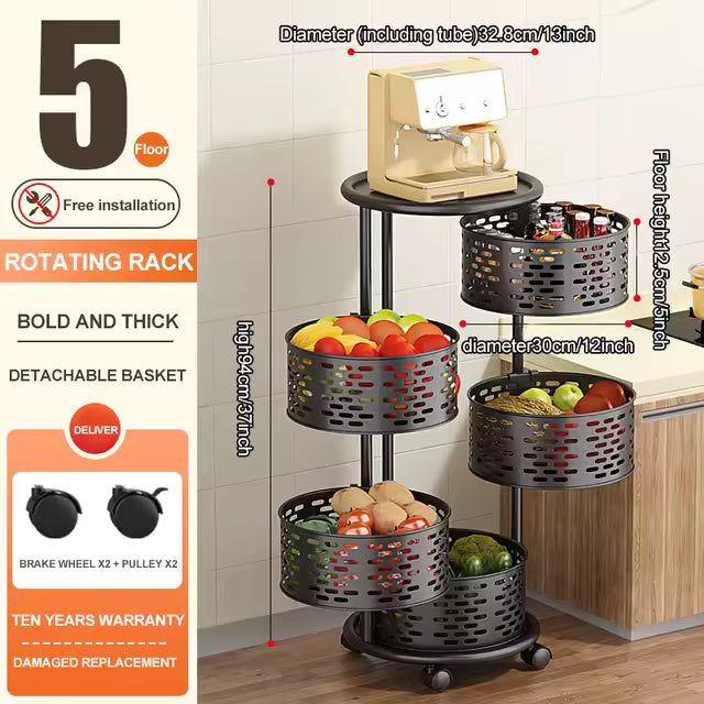 🛒 Chariot de Rangement Rotatif à 05 Étages avec Roulettes