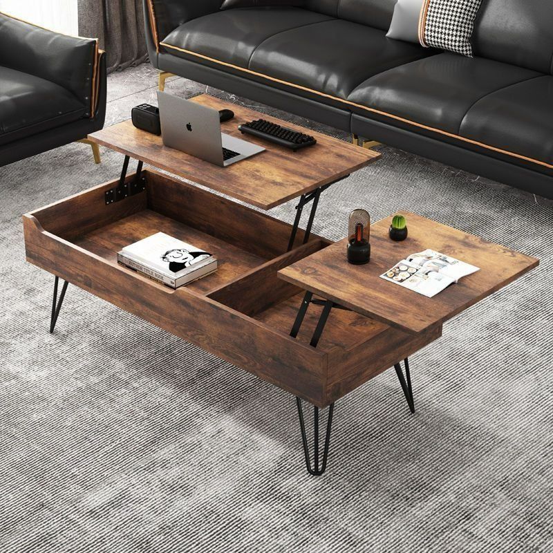 Table Basse Multifonction à Plateaux Relevables